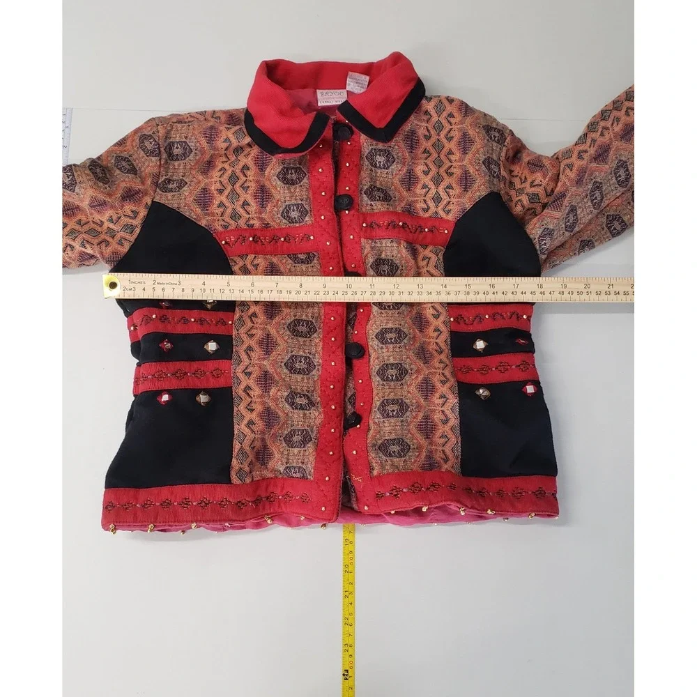 Vintage Bleu Bayou Womens Small Tapestry Beaded Mirror Stud Cotton Jacket‎ Artsy
